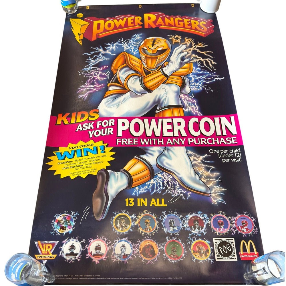 Vintage 1994 McDonalds Power Rangers VR Troopers POG Store Promo Poster 94-127